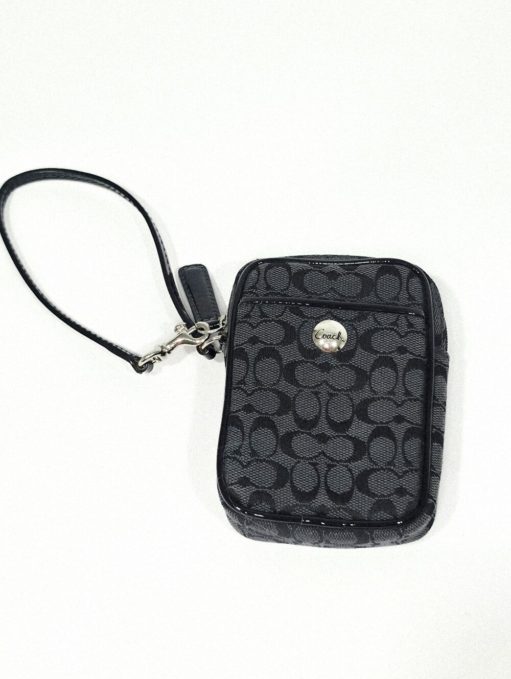 Coach Y2K Signature Patent Wristlet Pouch Black Gray Unisex